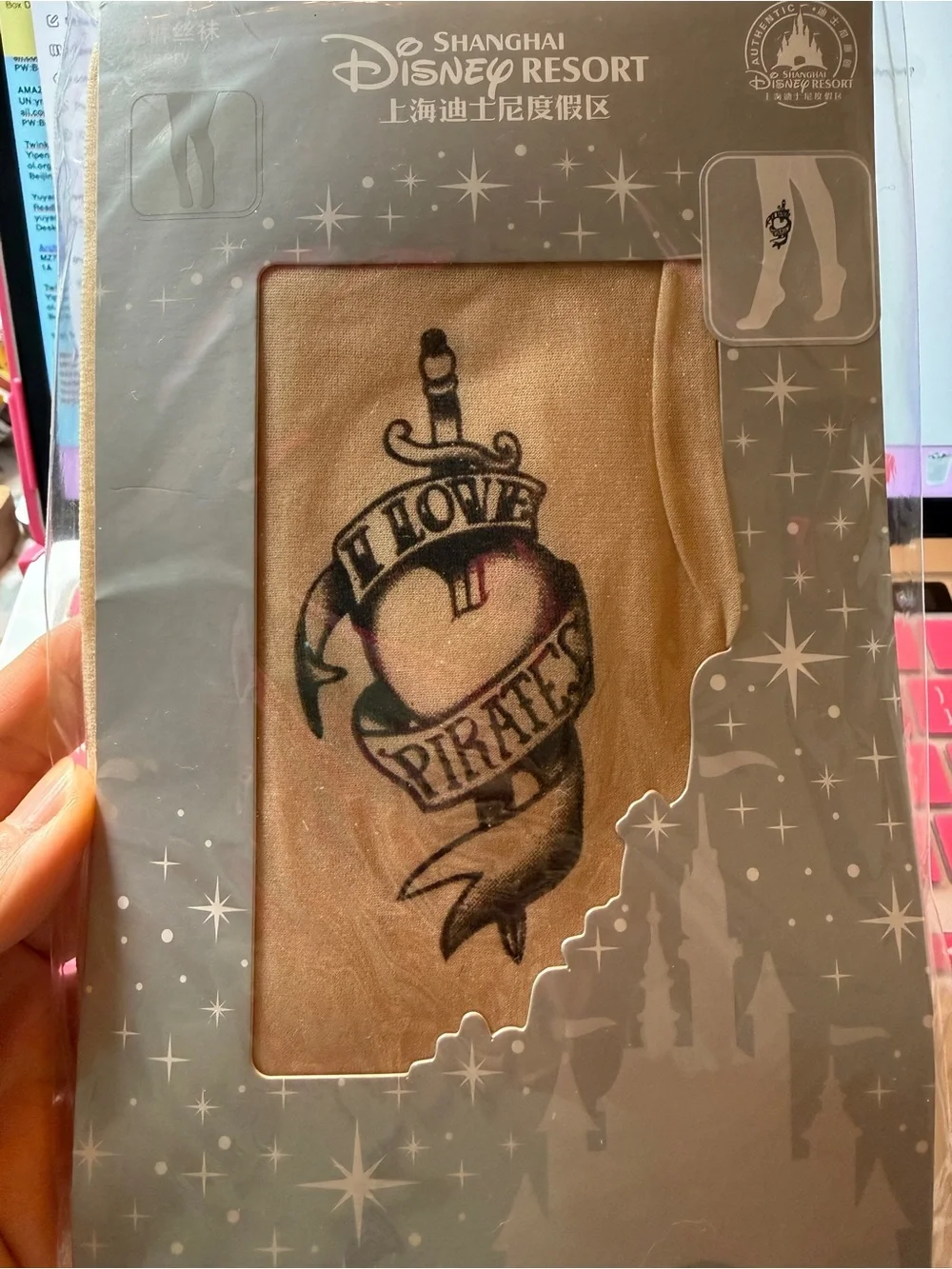 Shanghai Disney Resort Pirates of the Caribbean Tattoo Tights Pantyhose NWT